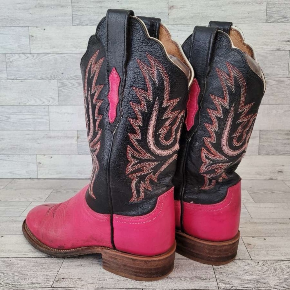Women's Lucchese 2000 Western Pink Black Leather Rodeo Cowboy Boots Size 7 B - Picture 4 of 9